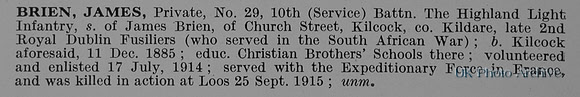 Brien J Pte 29 10th Highland Light Infantry