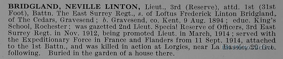 Bridgland N L Lt 1st East Surrey Regiment