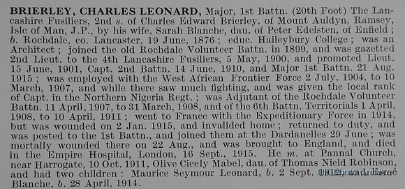 Brierley C L Major 1st Lancashire Fusiliers