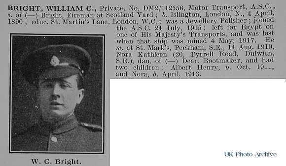Bright W C Pte DM2/112556 Army Service Corps Obit