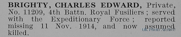 Brighty C E Pte 11209 4th Royal Fusiliers