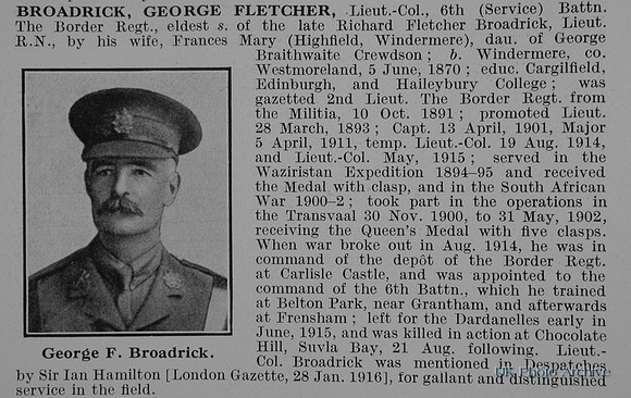 Broadrick G F Lt Col 6th Border Regiment Obit