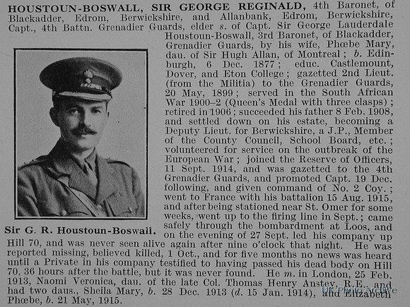 Houstoun-Boswall G R Captain Sir 4th Grenadier Guards Obit