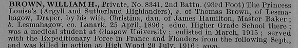 Brown W H Pte 8341 2nd Argyll And Sutherland Highlanders