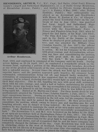 Henderson A Captain VC MC Obit Argyll And Sutherland Highlanders De Ruvignys Roll Of Honour Vol 5