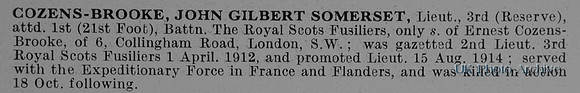 Cozens-Brooke J G S Lt 1st Royal Scots Fusiliers