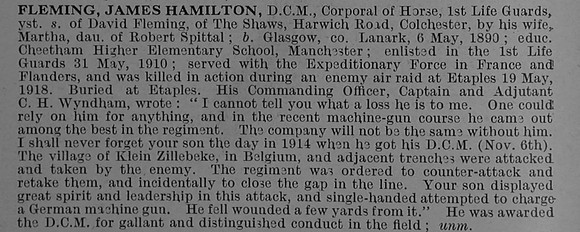 Fleming J H Cpl DCM 1st Life Guards Obit De Ruvignys Roll Of Honour Vol 4