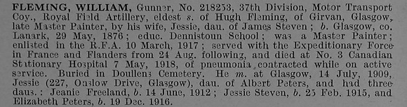 Fleming W Gnr 218253 Royal Field Artillery