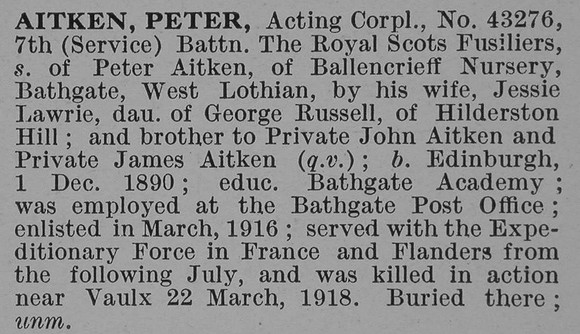 Aitken P Cpl 7th Royal Scots Fusiliers Obit