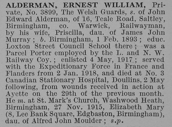 Alderman E W Pte Welsh Guards Obit
