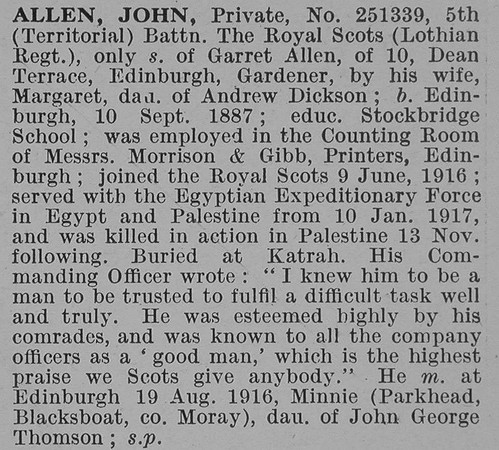 Allen J Pte 5th Royal Scots Obit