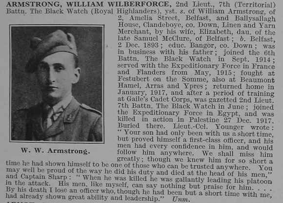 Armstrong W W 2nd Lt 7th Black Watch Obit