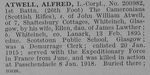 Atwell A L/Cpl 1st Cameronians Obit