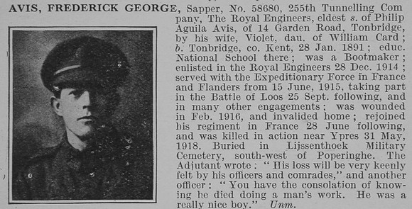 Avis F G Sapper Royal Engineers Obit