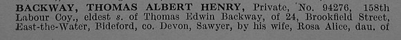 Backway T A H Pte 94276 10th Royal Berkshire Obit Part 1 De Ruvignys Roll Of Honour Vol 4