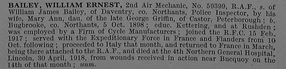 Bailey W E 2nd Air Mech 59399 Royal Air Force Obit
