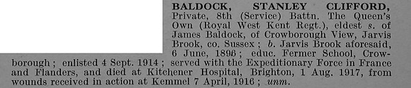 Baldock S C Pte 8th Queens Own Royal West Kent Regiment