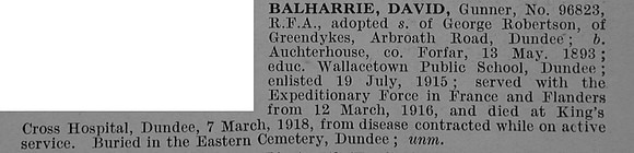 Balharrie D Gnr 96829 Royal Field Artillery Obit