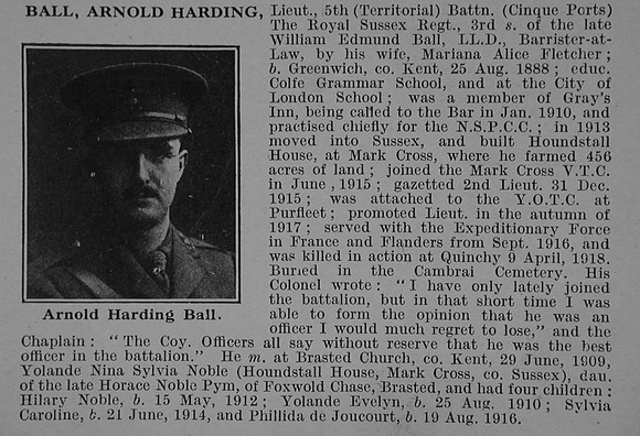 Ball A H Lt 5th Royal Sussex Regiment Obit