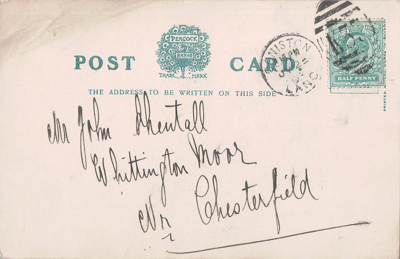 Postcard Sent To John Shentall Whittington Moor Nr Chesterfield Derbyshire 1903