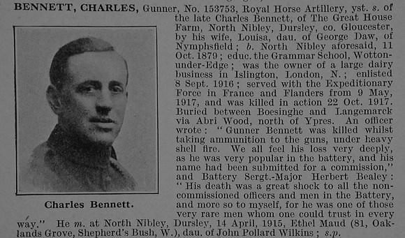 Bennett C Gnr 153753 Royal Horse Artillery Obit