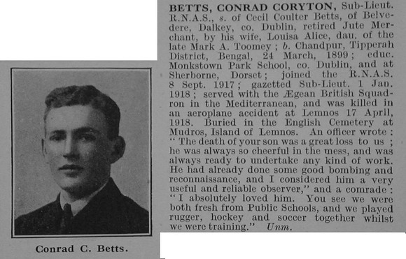 Betts C C Sub Lt Royal Naval Air Service Obit