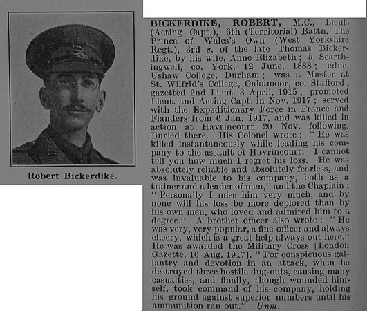 Bickerdike R Lt MC 6th West Yorkshire Regiment Obit