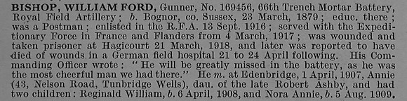 Bishop W F Gnr 169456 Royal Field Artillery