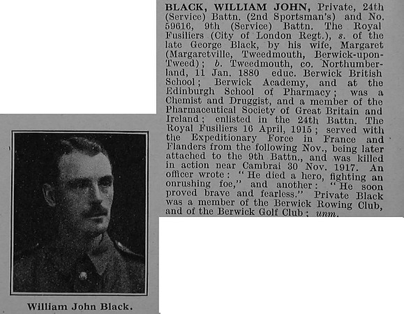 Black W J Pte 59616 24th Attd 9th Royal Fusiliers Obit