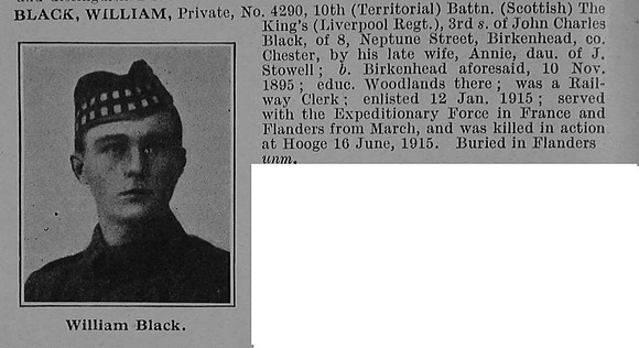 Black W Pte 4290 10th Kings Liverpool Regiment Obit