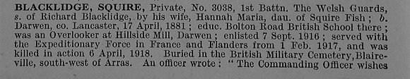 Blacklidge S Pte 3038 1st Welsh Guards Obit Part 1