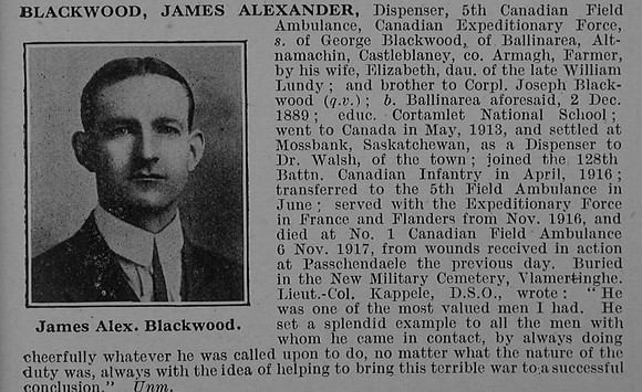 Blackwood J A Pte 782320 Canadian Army Medical Corps Obit