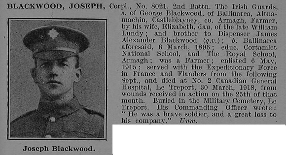Blackwood J Cpl 8021 2nd Irish Guards Obit
