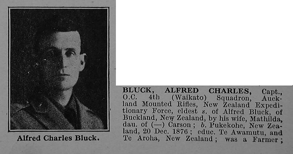 Bluck A C Captain Auckland Mounted Rifles, N.Z.E.F. Obit Part 1