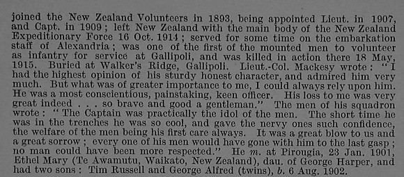 Bluck A C Captain Auckland Mounted Rifles, N.Z.E.F. Obit Part 2