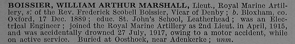 Boissier W A M Lt Royal Marine Artillery