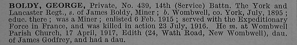Boldy G Pte 439 14th York & Lancaster Regiment
