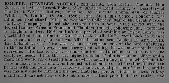 Bolter C A 2nd Lt Machine Gun Corps Obit Part 1
