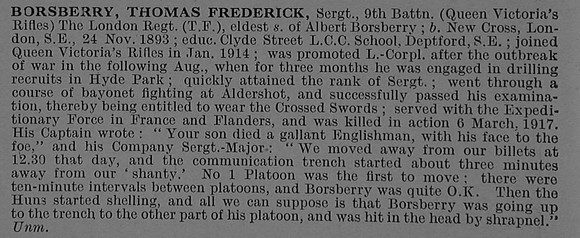Borsberry T F Sergt 390116 9th London Regiment (Queen Victoria's Rifles)