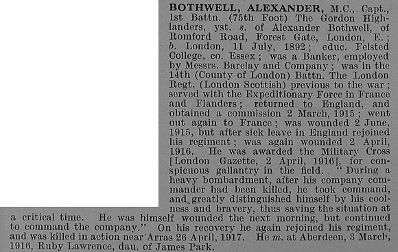 Bothwell A Captain MC 1st Gordon Highlanders Obit