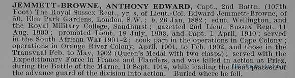 Jemmett-Browne A E Captain 2nd Royal Sussex Regiment