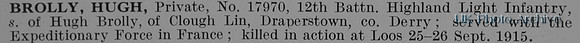 Brolly H Pte 17970 12th Highland Light Infantry