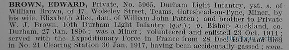 Brown E Pte 5965 Durham Light Infantry