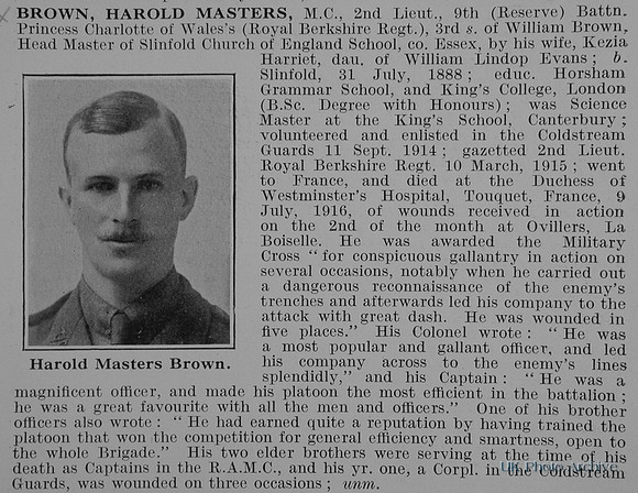 Brown H M 2nd Lt MC 9th Royal Berkshire Regiment Obit