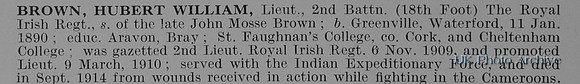 Brown H W Lt 2nd Royal Irish Regiment