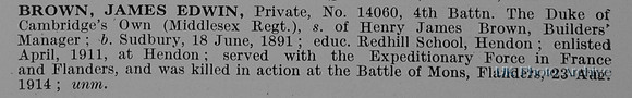 Brown J E Pte 14060 4th Middlesex Regiment