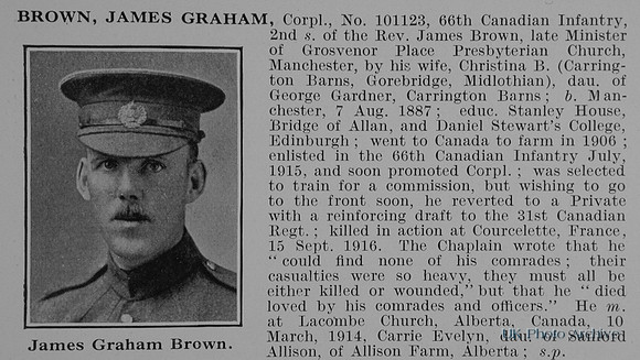 Brown J G Cpl 101123 66th Canadian Infantry Obit