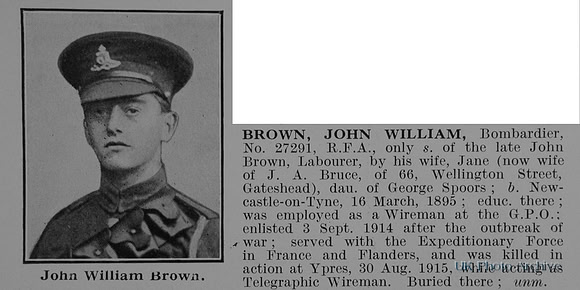 Brown J W Bmdr 27291 Royal Field Artillery
