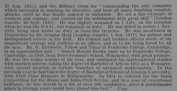 Brown O H Captain DSO MC 11th Suffolk Regiment Obit Part 2