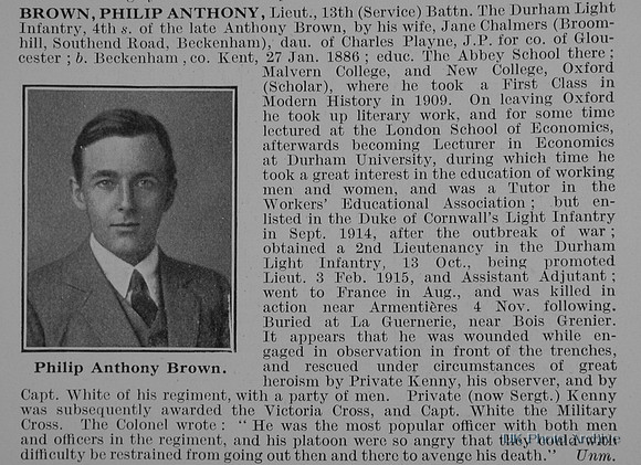 Brown P A Lt 13th Durham Light Infantry
